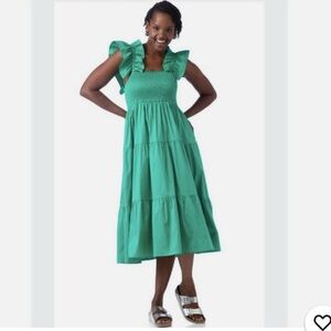 CROSBY by Mollie Burch Green Smocked Sundress with Flutter Sleeves